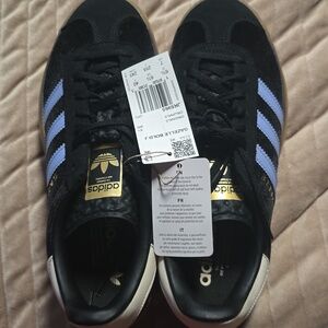 adidas Gazelle Bold J Sneakers w Light Blue Stripes and Gold Tongue Logos NWT